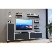 Furnitech TV-Schrank Kombination, Wohnzimmermöbel – 219 cm –Graphitgrau, Weiß Matt – modern WS2-25W(A)-M28