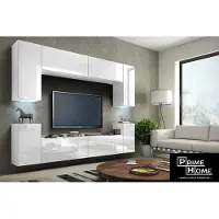Furnitech Wohnwand Wohnzimmer - Wohnzimmer Möbel mit LED Blau - Hängend Wohnwand Modern - Wohnzimmer Schrankwand(Future C1/HG/W/2 1B)