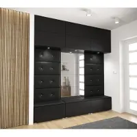 Furnitech GF83 Flur Dielenmöbel Garderobenschrank Dielenschrank Schuhschrank Flurmöbel Set Spiegel Matt (LED RGB (16 Farben), GF83-21B-M1)