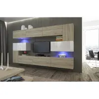 Furnitech Wohnwand Wohnzimmer - Wohnzimmer Möbel mit LED RGB - 16 Farben - Hängend Wohnwand Modern - Wohnzimmer Schrankwand mit Regale und TV Schrank (Albania AN3-17SW-HGM41 1B)