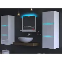 Furnitech ALIUS 4 II Badezimmer Bademöbel Badeschränke Spiegel Set (LED RGB (16 Farben), Weiß)