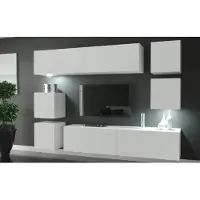 Furnitech Wohnwand Wohnzimmer - Hängend Wohnwand Modern - Regale und TV Schrank - Wohnzimmer Möbel ohne LED (Lima AN65-M-W2 1A Matt)