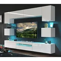 Furnitech Wohnwand Wohnzimmer - Wohnzimmer Möbel mit LED RGB - Wohnzimmer Schrankwand(Besta GAN1-17W-HG21 1B)