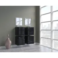 Furnitech F4 Flur Dielenmöbel Garderobenschrank Dielenschrank Schuhschrank Flurmöbel Set Spiegel (F4-HG-B1 Schwarz)