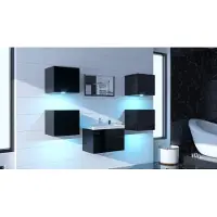 Furnitech ALIUS 29 Badezimmer Bademöbel Badeschränke Spiegel Set (LED weiß, Schwarz)