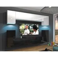 Furnitech Wohnwand Wohnzimmer - Wohnzimmer Möbel mit LED Weiß - Hängend Wohnwand Modern - Regale und TV Schrank (Rodos AN43-17BW-HG27 1B)