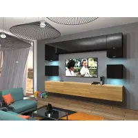 Furnitech Wohnwand Wohnzimmer - Wohnzimmer Möbel mit LED Blau - Hängend Wohnwand Modern - Wohnzimmer Schrankwand(Nowara AN1-17BD-HGM44 1B)