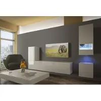 Furnitech Colmar N18 1A Modernes Wohnzimmer Wohnwände Wohnschränke Schrankwand Schwarz Weiß Hochglänzend (LED blau, AN18-18W-HG2 1B)