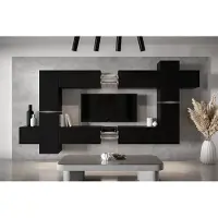 Furnitech Wohnwand Wohnzimmer - Wohnzimmer Möbel mit LED Weiß - Hängend Wohnwand Modern - Regale und TV Schrank (AN91NEW-21B-M3 MATT)