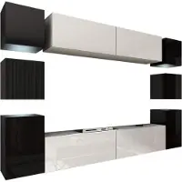 Furnitech Wohnwand Wohnzimmer - Wohnzimmer Möbel mit LED RGB - 16 Farben - Hängend Wohnwand Modern - Regale und TV Schrank (Future 14/HG/BW/6 1A - 256 cm)