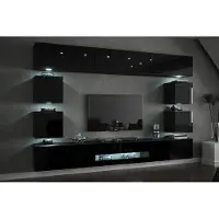 Furnitech Wohnwand Wohnzimmer - Wohnzimmer Möbel mit LED RGB - 16 Farben - Hängend Wohnwand Modern - Regale und TV Schrank (Future C80-18B-HG1 1A)