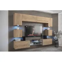 Furnitech Wohnwand Wohnzimmer - Wohnzimmer Möbel mit LED Blau - Hängend Wohnwand Modern - Regale und TV Schrank (Nowara ANX1-17S-M3-1A)