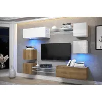Furnitech Wohnwand Wohnzimmer - Wohnzimmer Möbel mit LED Blau - Hängend Wohnwand Modern - Regale und TV Schrank (AN65N-21WDZ-HGM9)