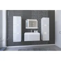 Furnitech Ibiza Big II 80 Badezimmer Bademöbel Badeschränke Spiegel Set (LED weiß, Weiß)