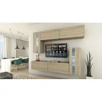 Furnitech Wohnwand Wohnzimmer - Wohnzimmer Möbel mit LED RGB - 16 Farben - Hängend Wohnwand Modern - Wohnzimmer Schrankwand mit Regale und TV Schrank (Future 30/M/S/4 1A - 203cm)