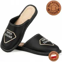 Tylbut Herren Hausschuhe Leder Super Opa Stickerei Schwarz Handgenäht Gr. 44