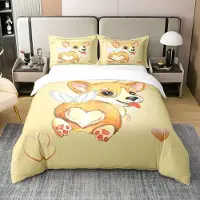 Homewish Bettwäsche Set Cartoon Hund 155x220 cm 100% Baumwolle mit 1 Kissenbezug 80x80 cm