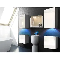 Furnitech ALIUS 17 Badezimmer Bademöbel Badeschränke Spiegel Set (Möbel ohne LED, Weiß)