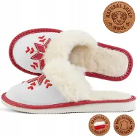 Tylbut Hausschuhe Damen Leder Schafwolle Rot Weihnachtlich Handgenäht Gr. 40