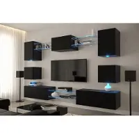 Furnitech Wohnwand Wohnzimmer - Hängend Wohnwand Modern - Wohnzimmer Schrankwand (Nowara AN1-17B-M1-1A-NEW)