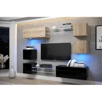 Furnitech Wohnwand Wohnzimmer - Hängend Wohnwand Modern - Wohnzimmer Schrankwand mit Regale und TV Schrank - Wohnzimmer Möbel ohne LED (AN65N-21SB-HGM8)