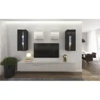 Furnitech Wohnwand Wohnzimmer - Hängend Wohnwand Modern - Wohnzimmer Schrankwand mit Regale und TV Schrank - Wohnzimmer Möbel ohne LED (AN291-17BW-HG25 1A Klein)