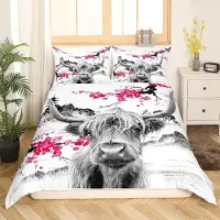 Loussiesd Bettwäsche Set mit Blumen Rindern Motiv 200x200cm Mehrfarbig Microfaser