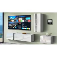 Furnitech Wohnwand Wohnzimmer - Hängend Wohnwand Modern - Wohnzimmer Schrankwand mit Regale und TV Schrank - Wohnzimmer Möbel ohne LED (Sopelek AN8-18W-HG2 1A)