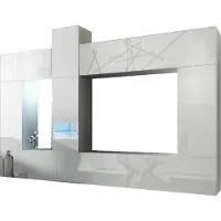 Furnitech Wohnwand Wohnzimmer - Wohnzimmer Möbel mit LED Weiß - Hängend Wohnwand Modern - Regale und TV Schrank (Future C39/HG/W2 1A)