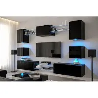 Furnitech Wohnwand Wohnzimmer - Wohnzimmer Möbel mit LED Blau - Hängend Wohnwand Modern - Wohnzimmer Schrankwand(Nowara AN1-17B-HG20-1A-NEW)