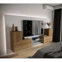 Furnitech Wohnwand Wohnzimmer - Wohnzimmer Möbel mit LED Weiß - Hängend Wohnwand Modern - Regale und TV Schrank (AN96-21DZ-M6 1C)