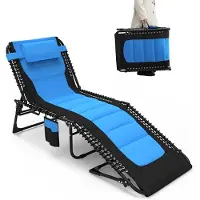Selius Liegestuhl - 200x68x38 cm - Blau - Klappbar mit 5-stufiger Rückenlehne, Kissen und Stahlrahmen