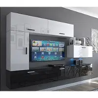 Furnitech Wohnwand Wohnzimmer - Wohnzimmer Möbel mit LED Blau - Hängend Wohnwand Modern - Regale und TV Schrank (Future C10/HG/BW7 1B)