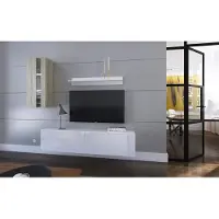 Furnitech Wohnwand Wohnzimmer - Wohnzimmer Möbel mit LED RGB - 16 Farben - Hängend Wohnwand Modern - Regale und TV Schrank (Mery AN271-17SW-HGM31 1A Klein)