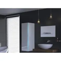 Furnitech ALIUS 11 I Badezimmer Bademöbel Badeschränke Spiegel Set (LED blau, Weiß)