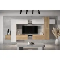 Furnitech Wohnwand Wohnzimmer - Wohnzimmer Möbel mit LED Weiß - Hängend Wohnwand Modern - Regale und TV Schrank (AN91NEW-21WS-M12 MATT)
