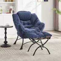 Selius Sessel - Ohrensessel - Liegestuhl - Ecklounge - Marineblau - Mit Fußhocker - Robuster Metallrahmen