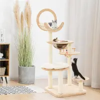 Selius Katzenbaum – Kratzbaum – Kletterturm – Spielparadies – Katzenmöbel – 4-in-1 Design aus Holz – Kapsel-Nest in Beige