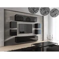Furnitech Wohnwand Wohnzimmer - Wohnzimmer Möbel mit LED RGB - 16 Farben - Hängend Wohnwand Modern - Regale und TV Schrank (Future C42/HG/B/1 1B)