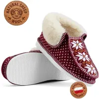 Tylbut Hausschuhe Damen Wolle Leder Bordeaux Handgenäht Norwegermuster Gr. 41