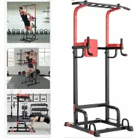 Selius Power Tower – Multifunktions-Trainingsgerät – Klimmzugstange – Trizeps-Dip-Station – 200 kg – Schwarz
