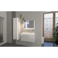 Furnitech JENNY 2 60 Badezimmer Bademöbel Badeschränke Set (Weiß, LED blau)