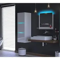 Furnitech ALIUS 5 I Badezimmer Bademöbel Badeschränke Spiegel Set (LED RGB (16 Farben), Weiß)