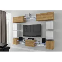 Furnitech Wohnwand Wohnzimmer - Wohnzimmer Möbel mit LED RGB - 16 Farben - Hängend Wohnwand Modern - Regale und TV Schrank (Future C80N-21DZW-HGM43)