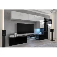 Furnitech Wohnwand Wohnzimmer - Wohnzimmer Möbel mit LED Blau - Hängend Wohnwand Modern - Regale und TV Schrank (AN92NEW-21WB-HG3)