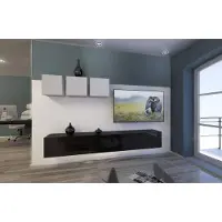 Furnitech Wohnwand Wohnzimmer - Hängend Wohnwand Modern - Regale und TV Schrank - Wohnzimmer Möbel ohne LED (AN13-18BW-HG3 1A)