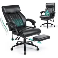 Selius Ergonomischer Bürostuhl mit Fußstütze, gepolsterten, aufklappbaren Armlehnen und Neigungsverstellung, ideal für die Arbeit im Homeoffice, Farbe: Schwarz