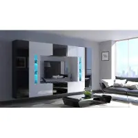 Furnitech TV-Wand-Set fürs Wohnzimmer – Modernes Design-Wohnzimmermöbel mit Säulen, Vitrinen und Stauraum (Julian AN67-19BW-HG1)