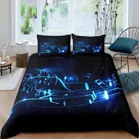 Homewish Bettwäsche Set Musik Note 135x200 cm Blau Mikrofaser 1 Bettbezug 1 Kissenbezug