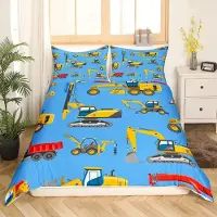 Homewish Bettwäsche-Set Kinder 2-teilig 155x220 cm mit Kissenbezug 80x80 cm Baumaschinen Motiv Gelb Polyester